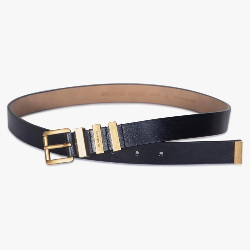 Michael Kors Womens 1 Inch Black Leather Belt with Gold Buckle. NWOT - Picture 3 of 5